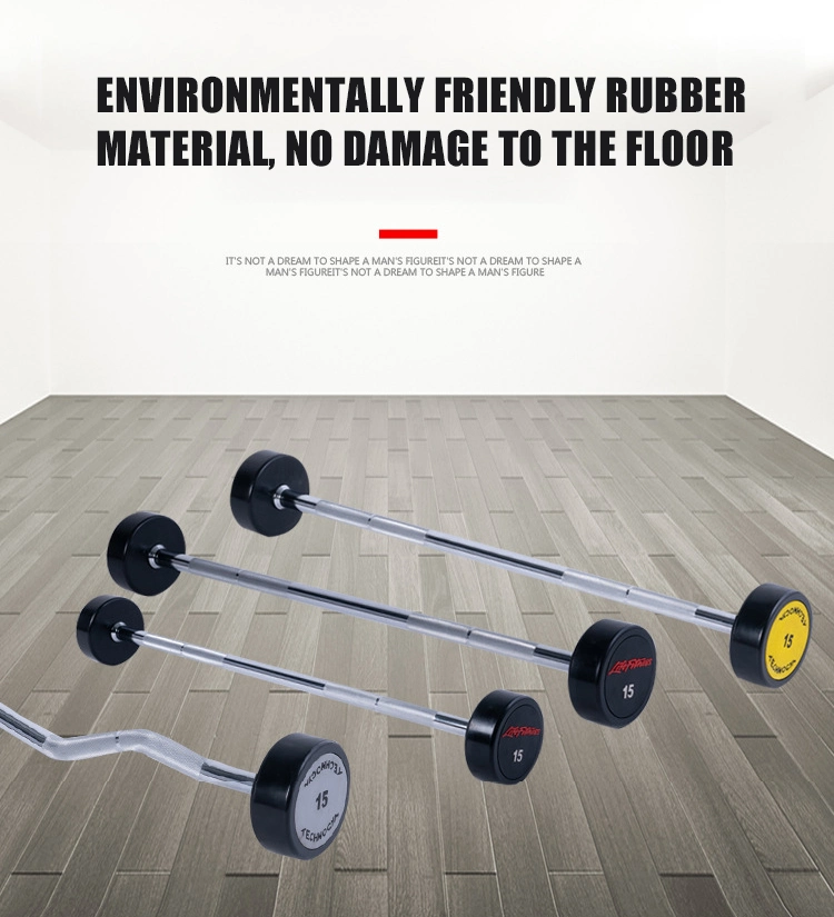 Hot Sale Weightlifting Barbell Cross Training Fitness Rubber Fixed Barbell Set