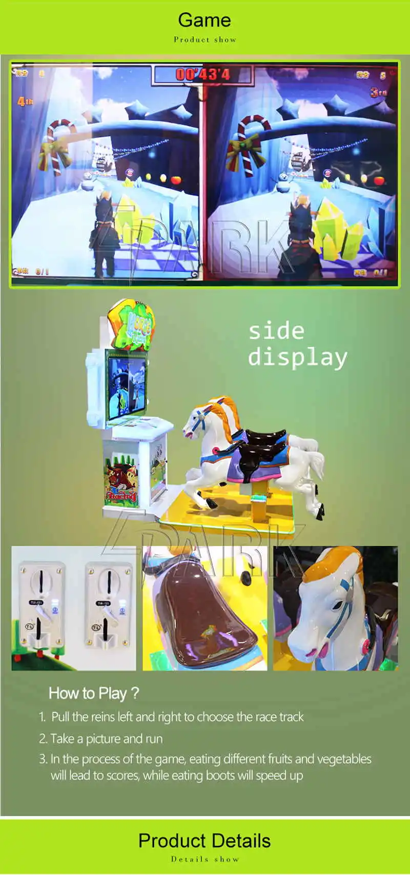 Children Indoor Electric Kids Ride Coin Operated Swing Machine Kiddie Rides Horse Racing Game Machine