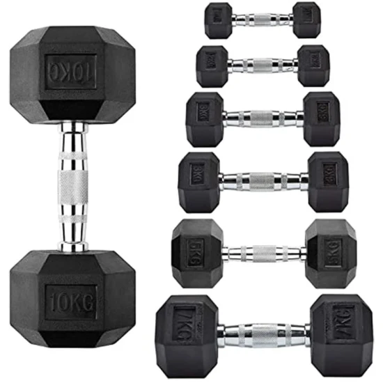 Factory Direct Sale Home Gym Fitness 5-100lbs Rubber Hex Dumbbell Weight Lifiting Hexagon Dumbbel